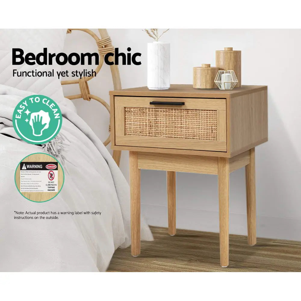 Artiss Bedside Tables Side Table Rattan Drawers Nightstand - Chez Guru