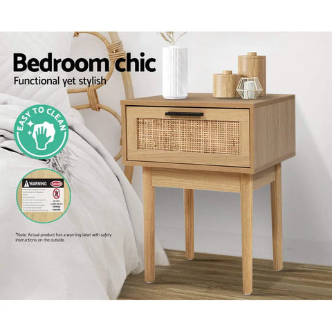 Artiss Bedside Tables Side Table Rattan Drawers Nightstand - Chez Guru