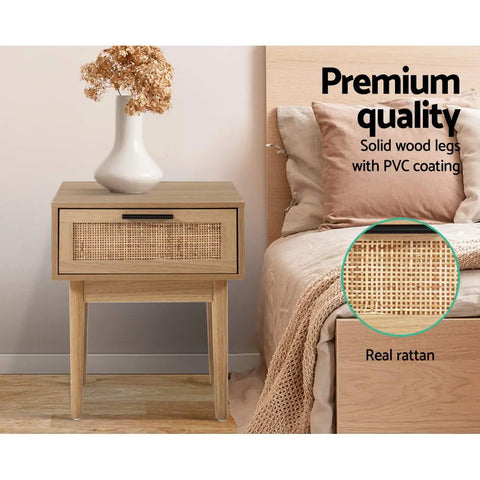 Artiss Bedside Tables Side Table Rattan Drawers Nightstand - Chez Guru