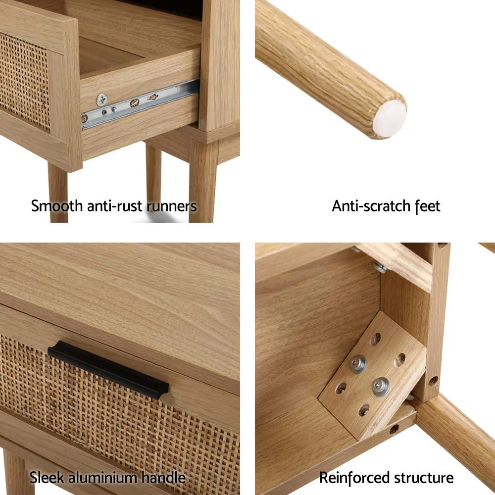 Artiss Bedside Tables Side Table Rattan Drawers Nightstand - Chez Guru
