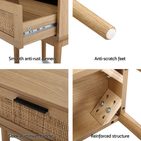 Artiss Bedside Tables Side Table Rattan Drawers Nightstand - Chez Guru