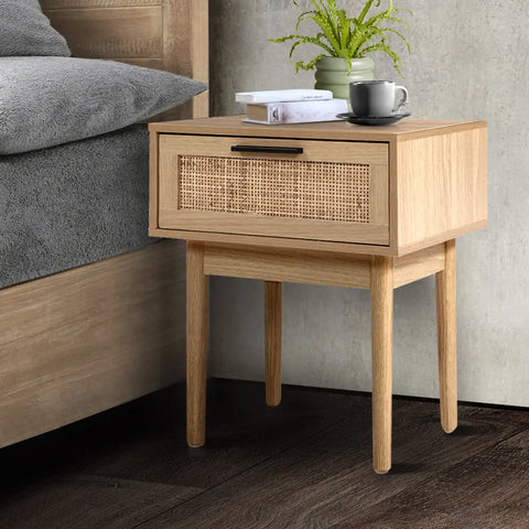 Artiss Bedside Tables Side Table Rattan Drawers Nightstand - Chez Guru