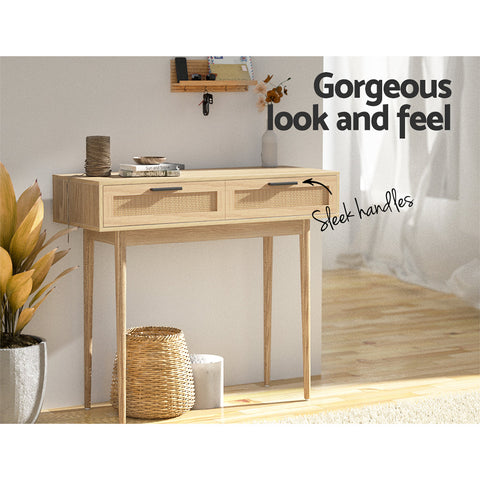 Artiss Console Table 2 Rattan Drawers Chez Guru