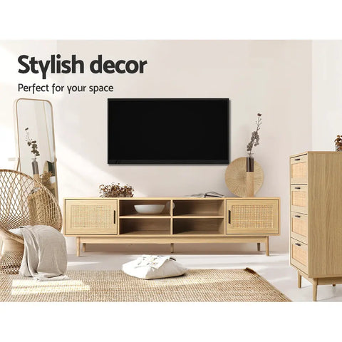 Artiss TV Cabinet Entertainment Unit 180cm Rattan Cole - Chez Guru