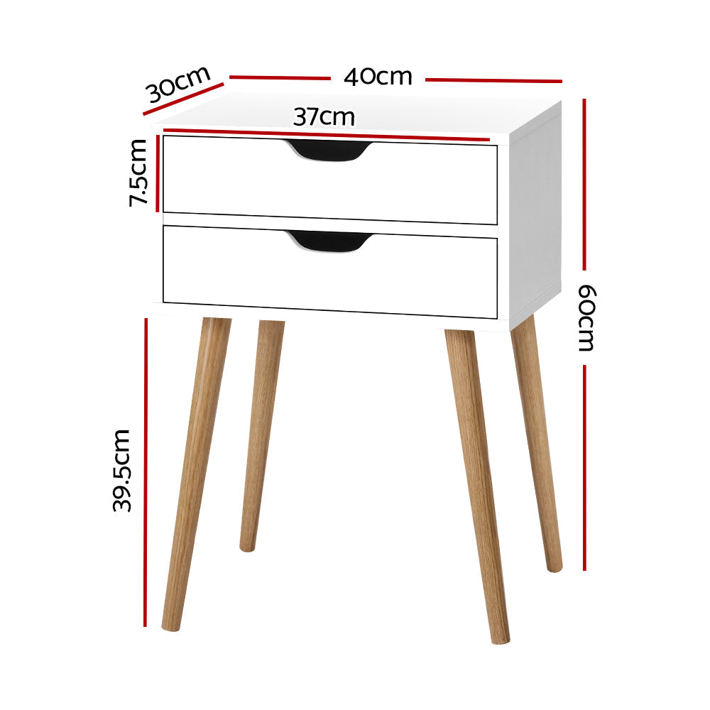 Artiss Bedside Table 2 Drawers - BODIE White Chez Guru