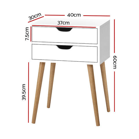 Artiss Bedside Table 2 Drawers - BODIE White Chez Guru