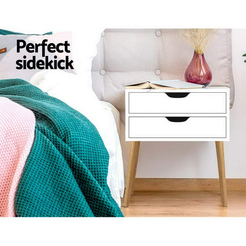 Artiss Bedside Table 2 Drawers - BODIE White Chez Guru