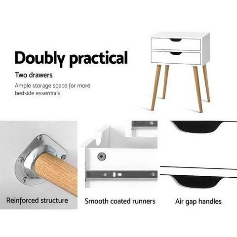 Artiss Bedside Table 2 Drawers - BODIE White Chez Guru