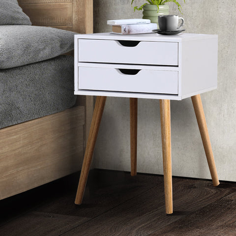 Artiss Bedside Table 2 Drawers - BODIE White Chez Guru