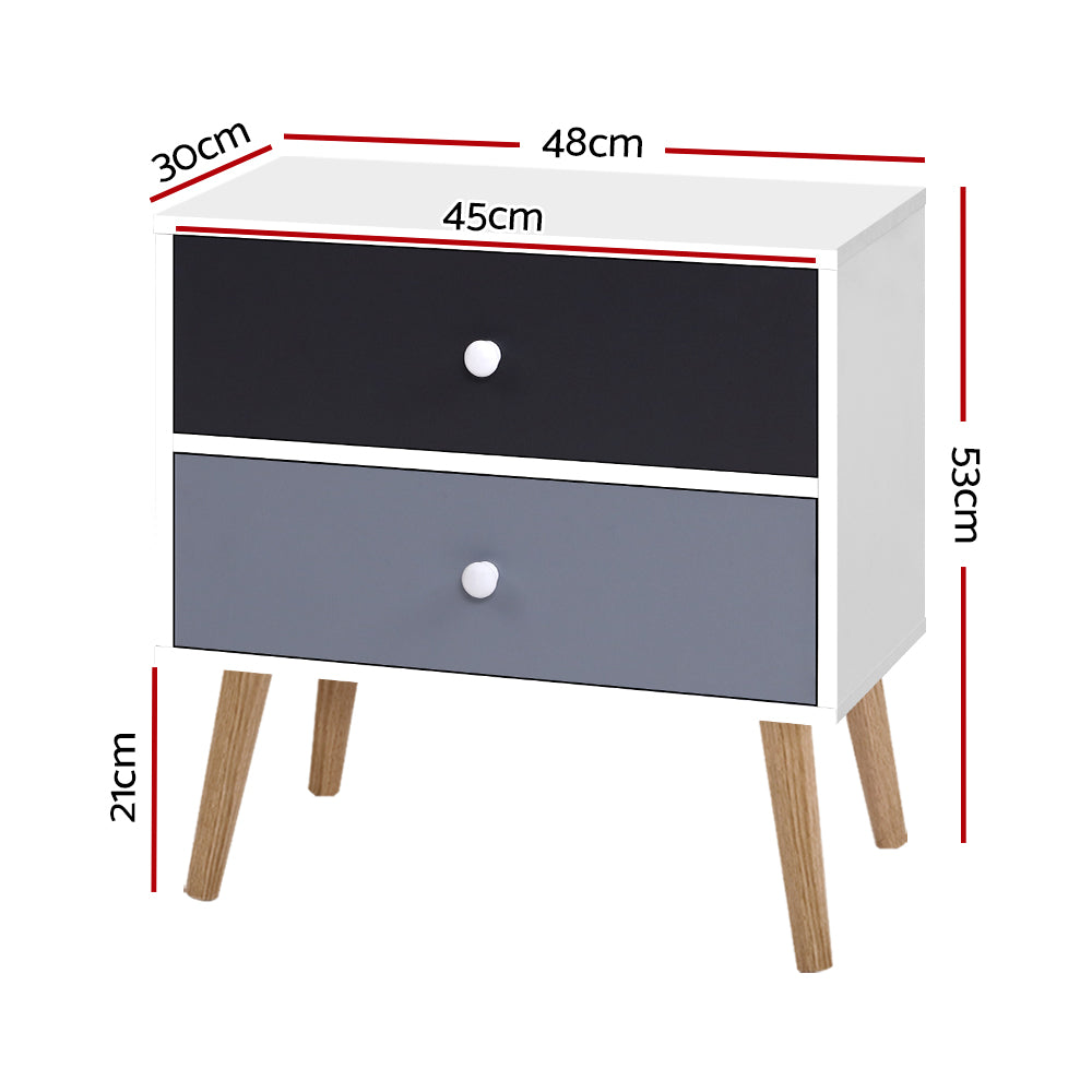 Artiss Bedside Table 2 Drawers - BONDS White Chez Guru