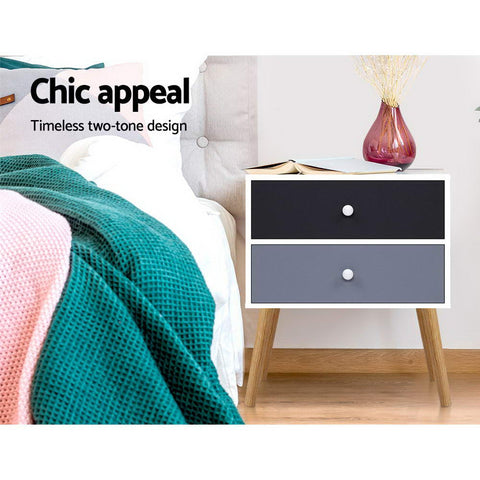 Artiss Bedside Table 2 Drawers - BONDS White Chez Guru