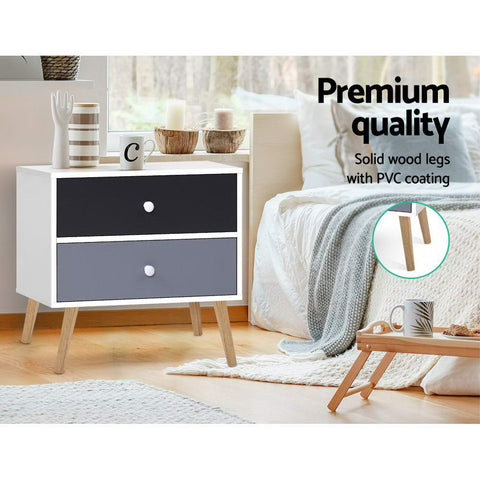 Artiss Bedside Table 2 Drawers - BONDS White Chez Guru