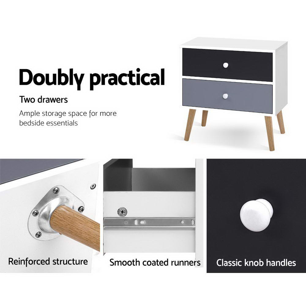 Artiss Bedside Table 2 Drawers - BONDS White Chez Guru