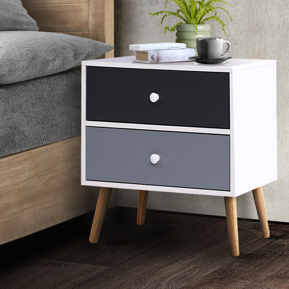 Artiss Bedside Table 2 Drawers - BONDS White Chez Guru