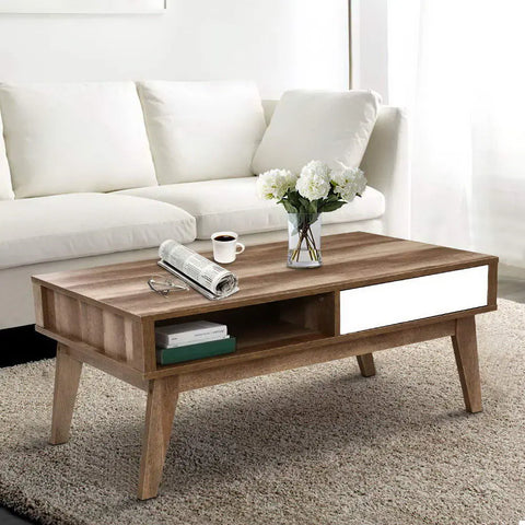 Artiss Coffee Table 2 Drawers Walnut Serena - Chez Guru