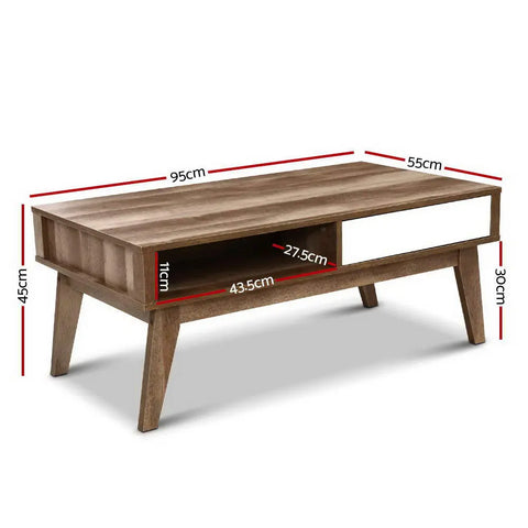 Artiss Coffee Table 2 Drawers Walnut Serena - Chez Guru