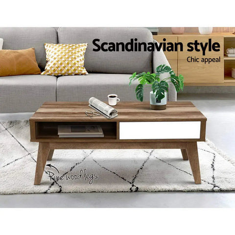 Artiss Coffee Table 2 Drawers Walnut Serena - Chez Guru