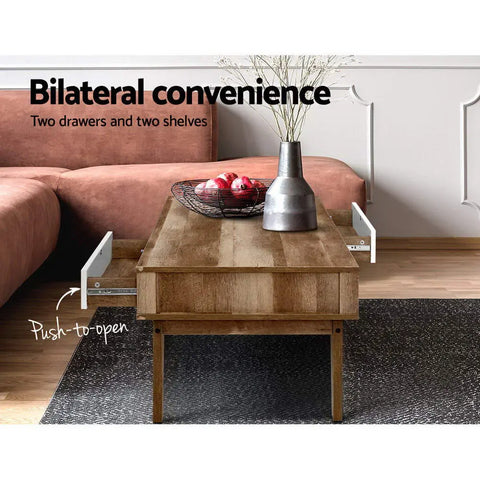 Artiss Coffee Table 2 Drawers Walnut Serena - Chez Guru