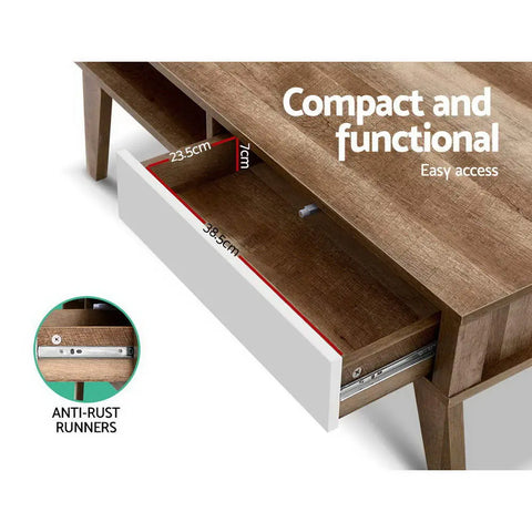 Artiss Coffee Table 2 Drawers Walnut Serena - Chez Guru