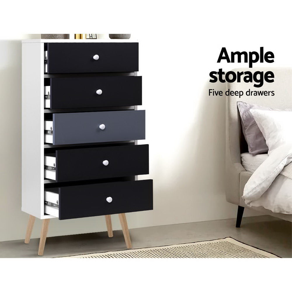 Artiss 5 Chest of Drawers - BONDS White Chez Guru