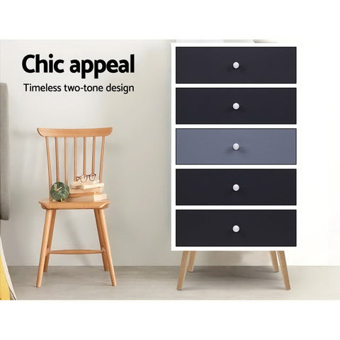 Artiss 5 Chest of Drawers - BONDS White Chez Guru