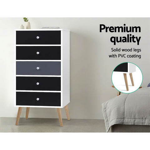 Artiss 5 Chest of Drawers - BONDS White Chez Guru