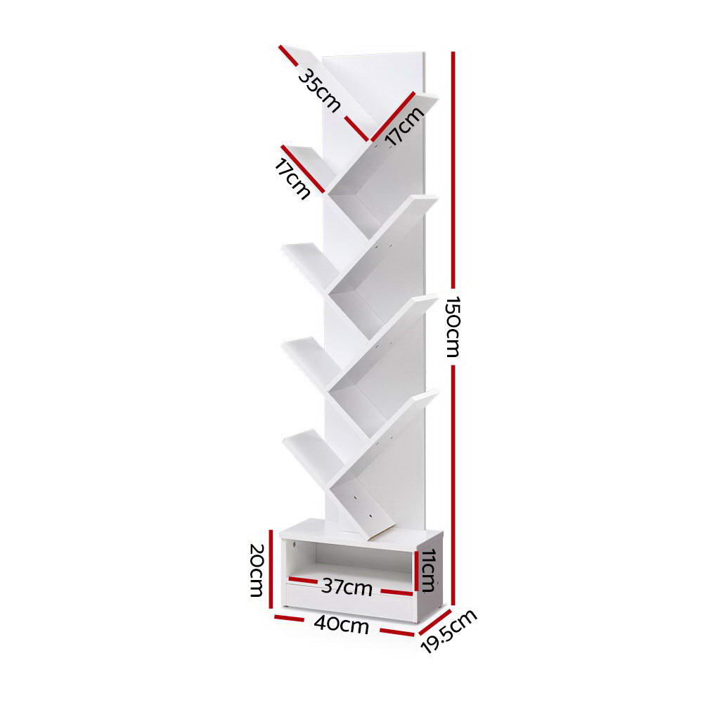 Artiss Tree Bookshelf 9 Tiers - ECHO White Chez Guru