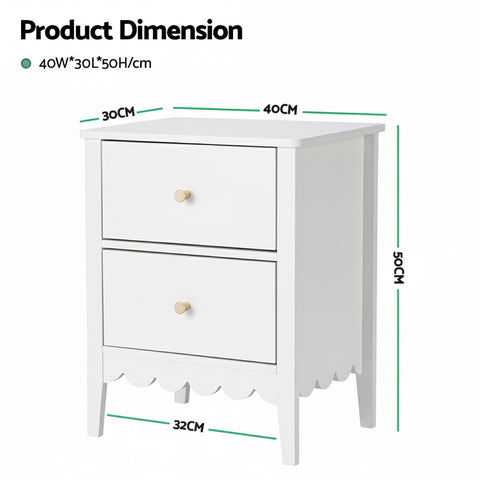 Artiss Bedside Table 2 Drawers Bedroom Storage Nightstand White