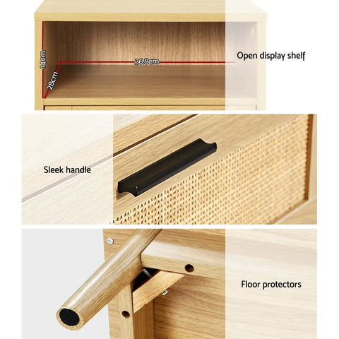 Artiss Rattan Bedside Table 1 Drawer with Shelf - REI Oak - Chez Guru