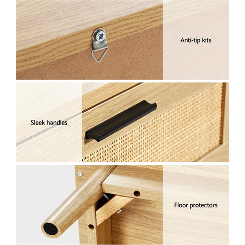 Artiss Rattan Bedside Table 2 Drawers Wood - RIE Oak - Chez Guru