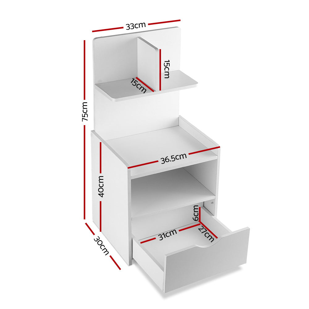 Artiss Bedside Table 1 Drawer with Shelves - EVERMORE White Chez Guru