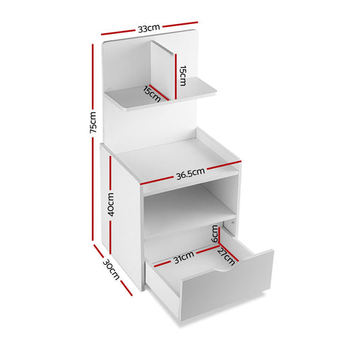 Artiss Bedside Table 1 Drawer with Shelves - EVERMORE White Chez Guru