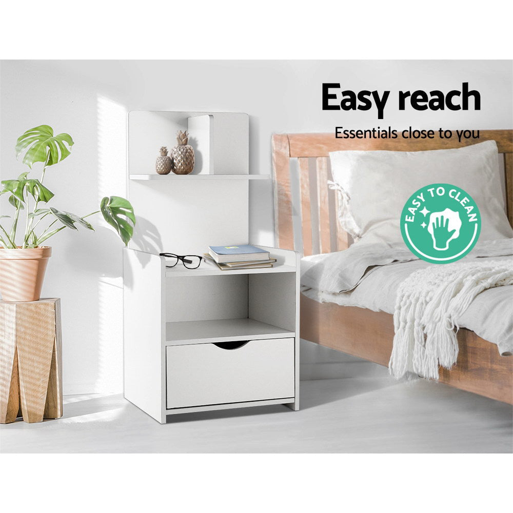Artiss Bedside Table 1 Drawer with Shelves - EVERMORE White Chez Guru