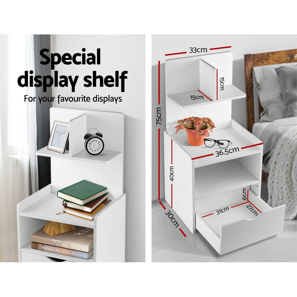 Artiss Bedside Table 1 Drawer with Shelves - EVERMORE White Chez Guru