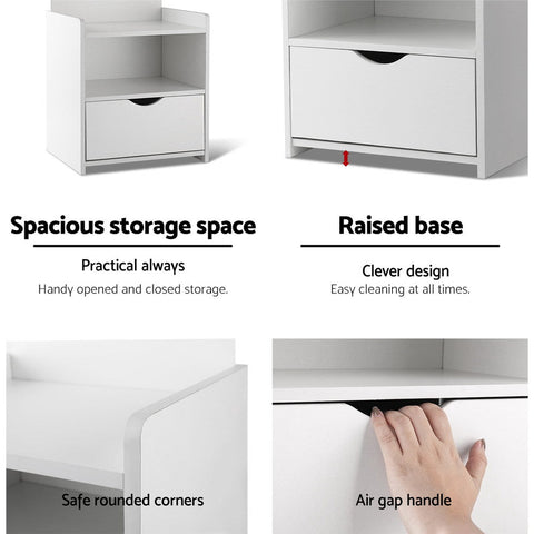 Artiss Bedside Table 1 Drawer with Shelves - EVERMORE White Chez Guru