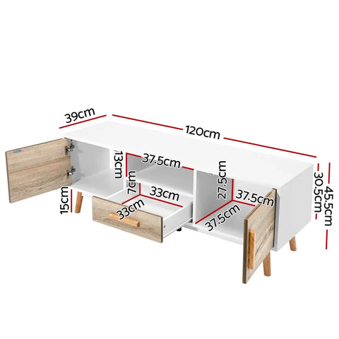 Artiss TV Cabinet Entertainment Unit 120cm Wood White Gino - Chez Guru