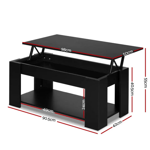 Artiss Coffee Table Lift-top Coffee Table Black - Chez Guru