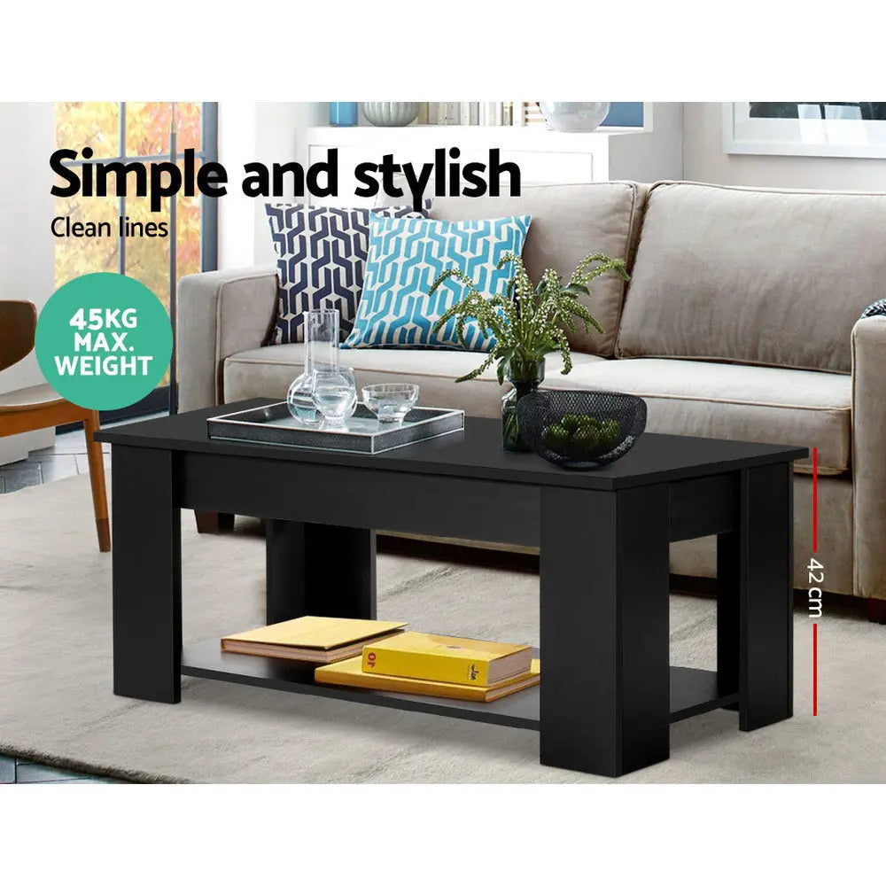 Artiss Coffee Table Lift-top Coffee Table Black - Chez Guru