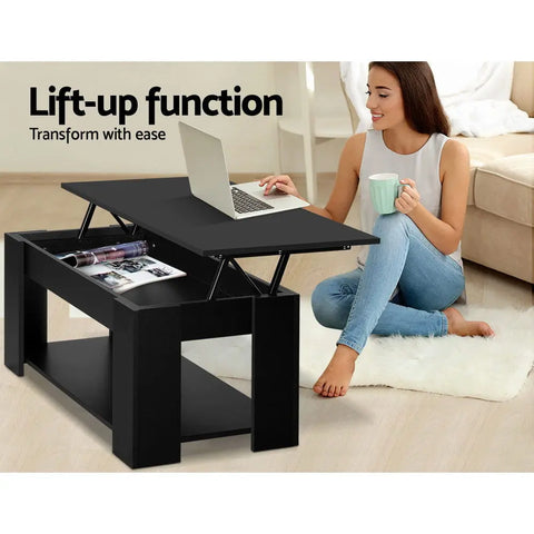 Artiss Coffee Table Lift-top Coffee Table Black - Chez Guru