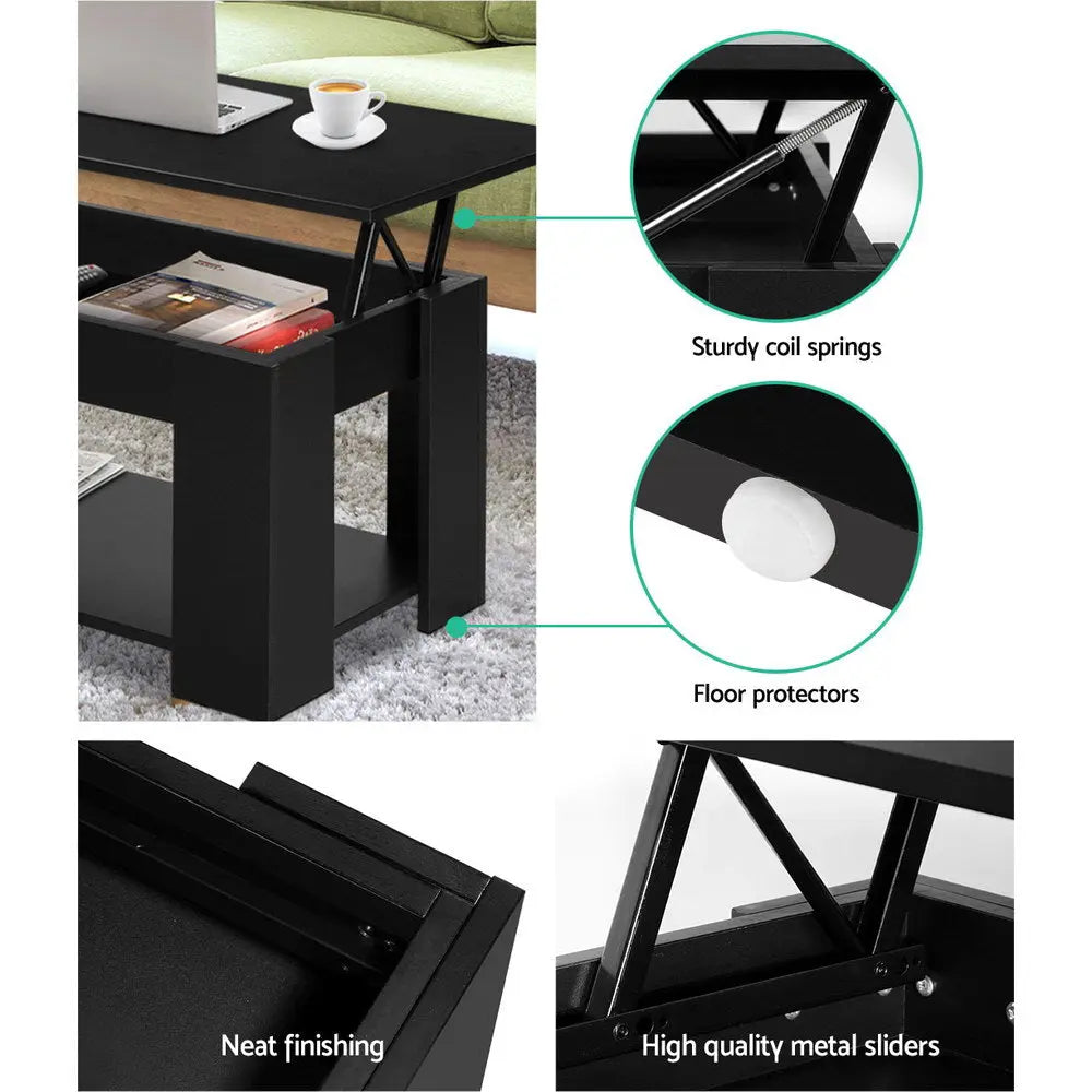 Artiss Coffee Table Lift-top Coffee Table Black - Chez Guru