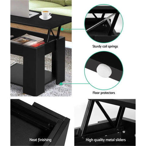 Artiss Coffee Table Lift-top Coffee Table Black - Chez Guru