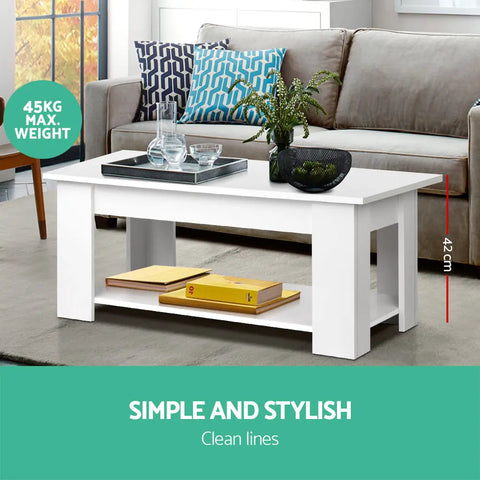 Artiss Coffee Table Lift-top Coffee Table White - Chez Guru