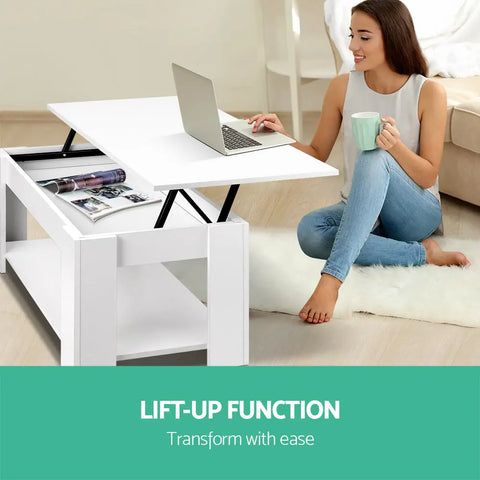 Artiss Coffee Table Lift-top Coffee Table White - Chez Guru