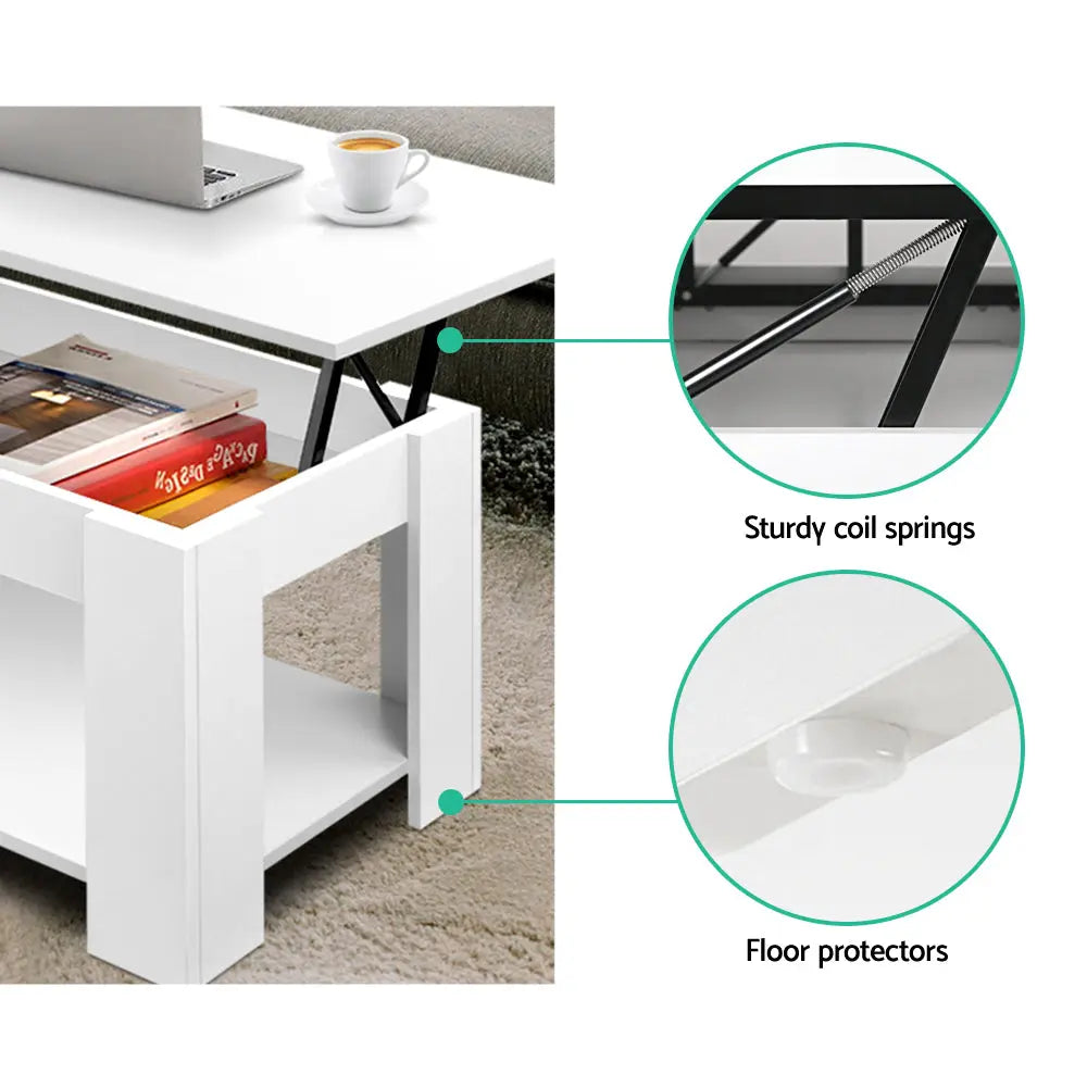 Artiss Coffee Table Lift-top Coffee Table White - Chez Guru