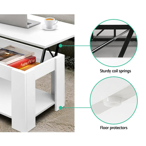 Artiss Coffee Table Lift-top Coffee Table White - Chez Guru