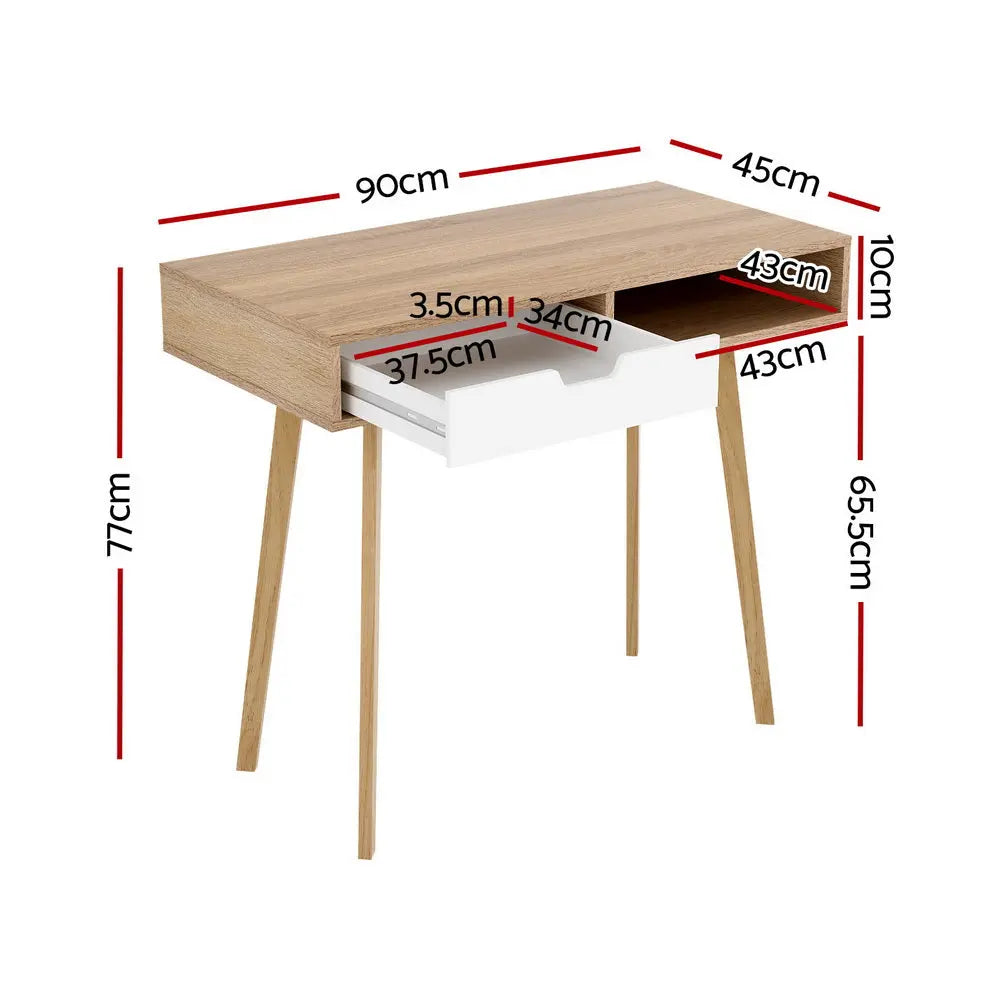 Artiss Computer Desk Drawer Cabinet Shelf Oak 90CM Chez Guru
