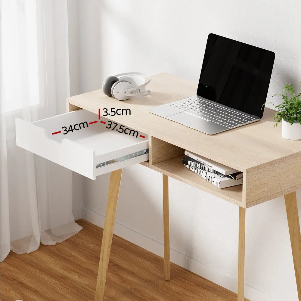 Artiss Computer Desk Drawer Cabinet Shelf Oak 90CM Chez Guru