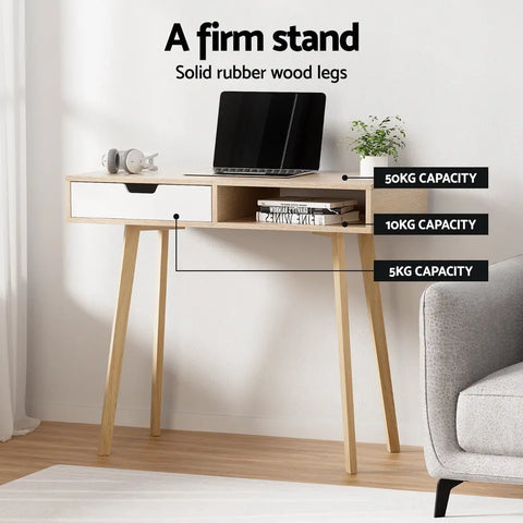 Artiss Computer Desk Drawer Cabinet Shelf Oak 90CM Chez Guru