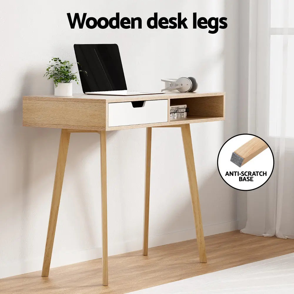 Artiss Computer Desk Drawer Cabinet Shelf Oak 90CM Chez Guru