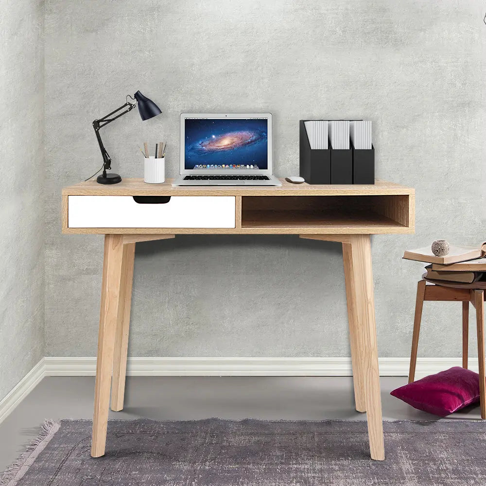 Artiss Computer Desk Drawer Cabinet Shelf Oak 90CM Chez Guru